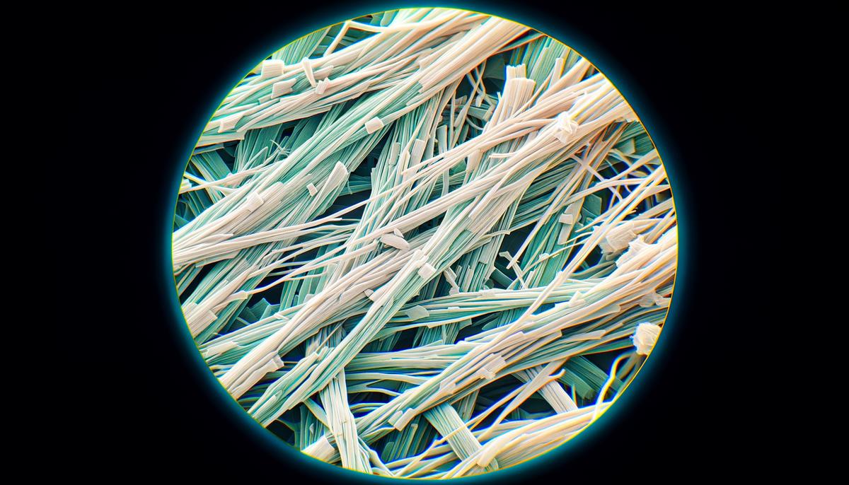 Image of chrysotile asbestos fibers under a microscope