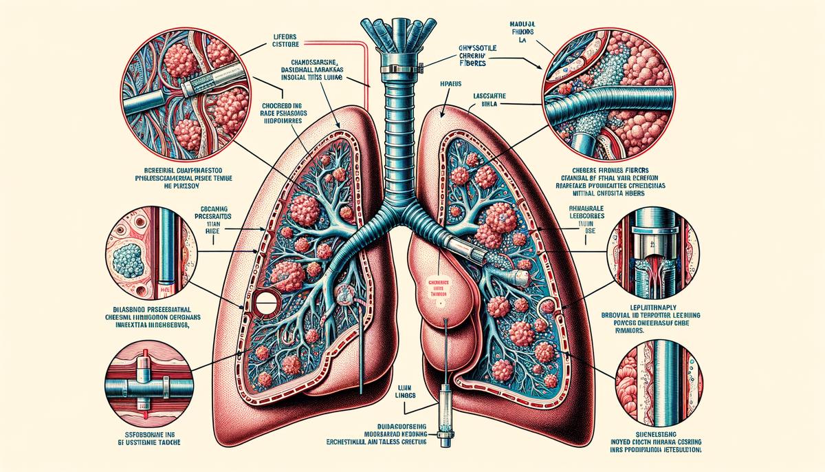 Schematic illustration showing various methods of clearing chrysotile fibers from the lungs