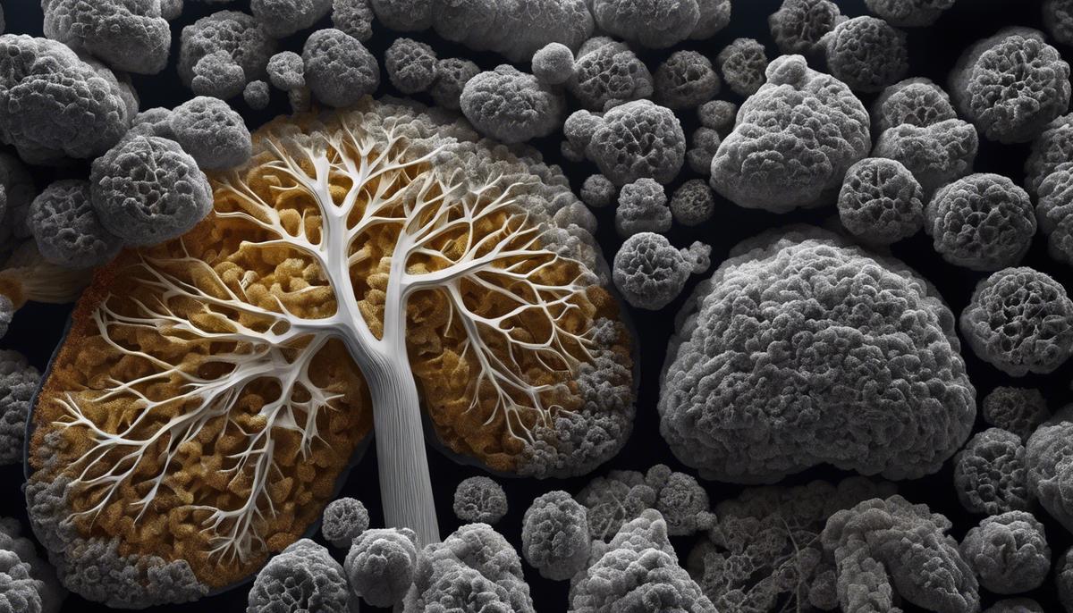 Image depicting the accumulation of asbestos fibers in the lungs, highlighting the risk and potential health consequences for individuals.