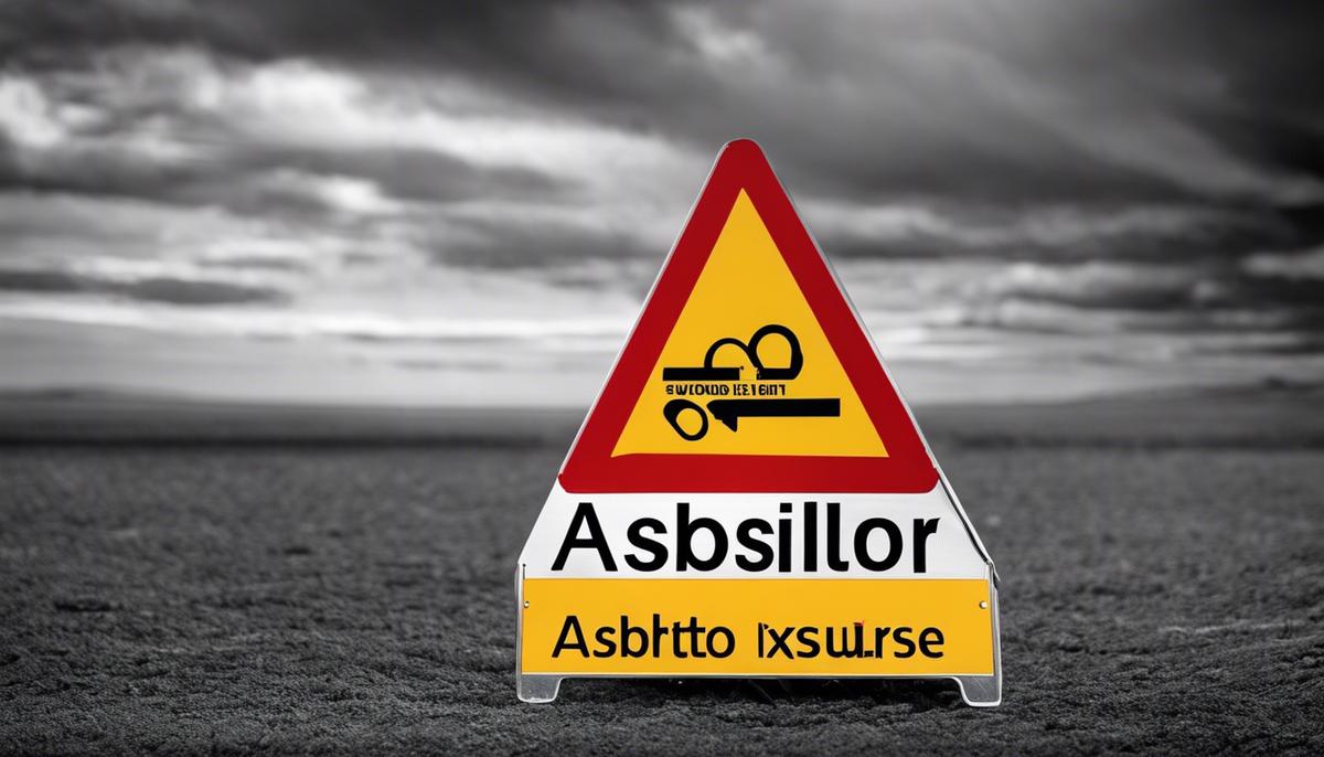 A caution sign with the word asbestos written in bold letters, symbolizing the topic of asbestos exposure.