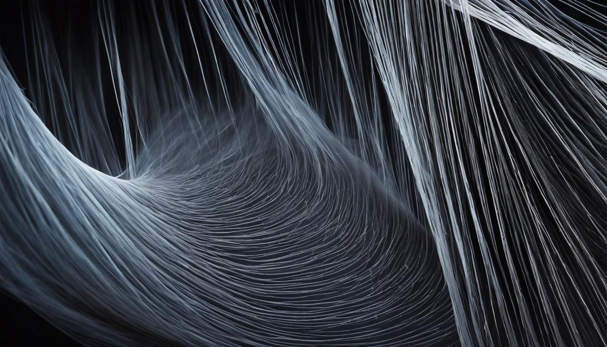 Image depicting asbestos fibers, highlighting the slender needle-like shape and high surface area for reactivity.