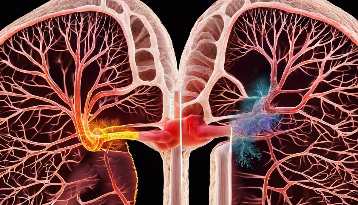 Image depicting asbestos fibers in the lung, visualizing their impact on the respiratory system.