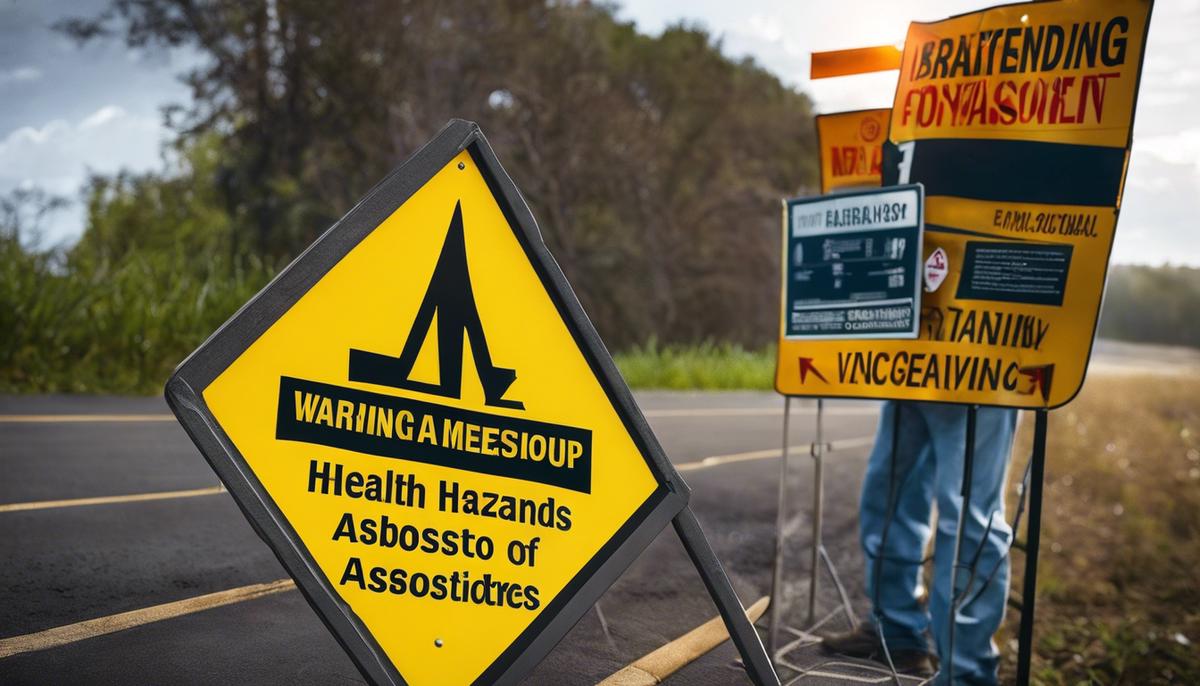 A warning sign indicating the health hazards of asbestos exposure.
