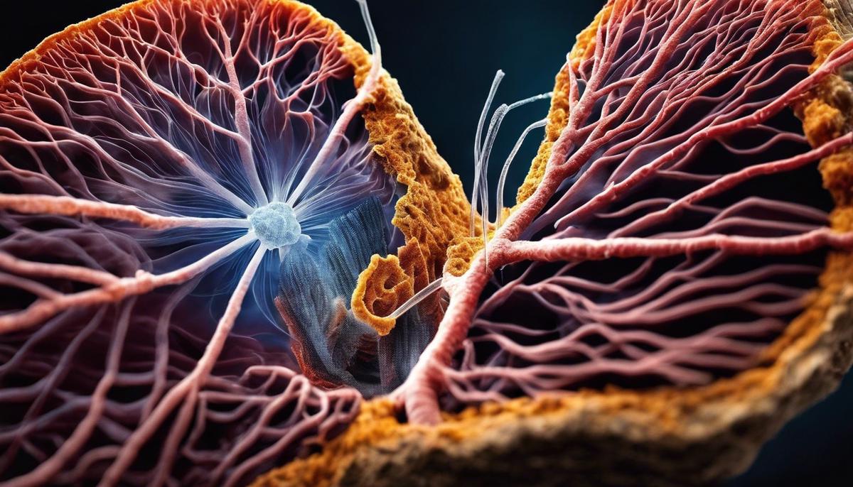 An image depicting the dangers of asbestos exposure, showing the microscopic fibers entering the lungs