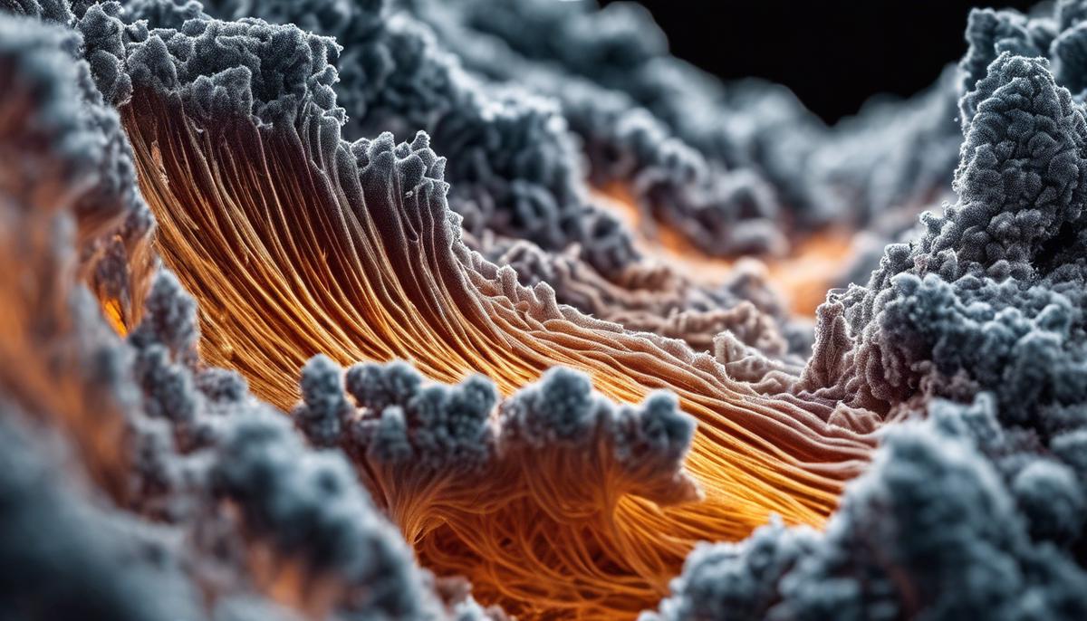 An image of asbestos fibers seen under a microscope, showing their dangerous structure and potential harm to human health.