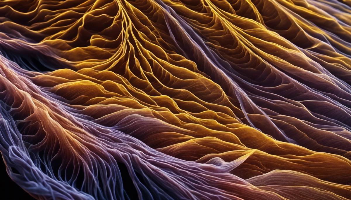 A microscopic image showing asbestos fibers in lung tissue.