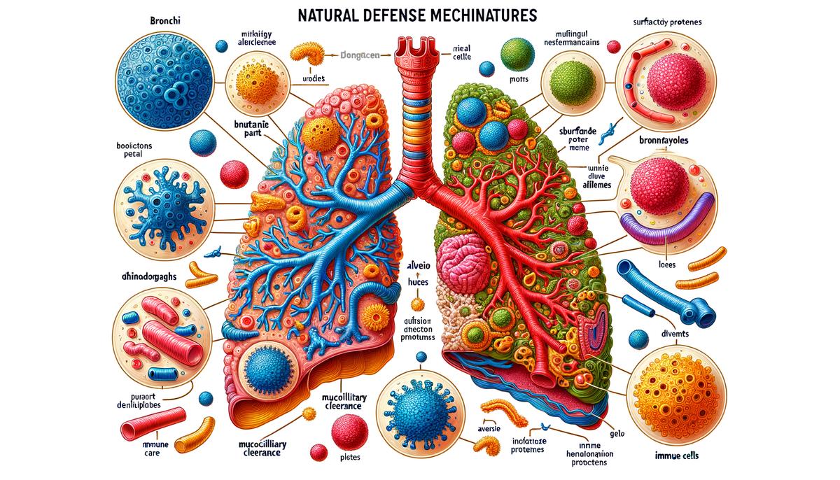 diagram showing the natural defense mechanisms of the human lungs