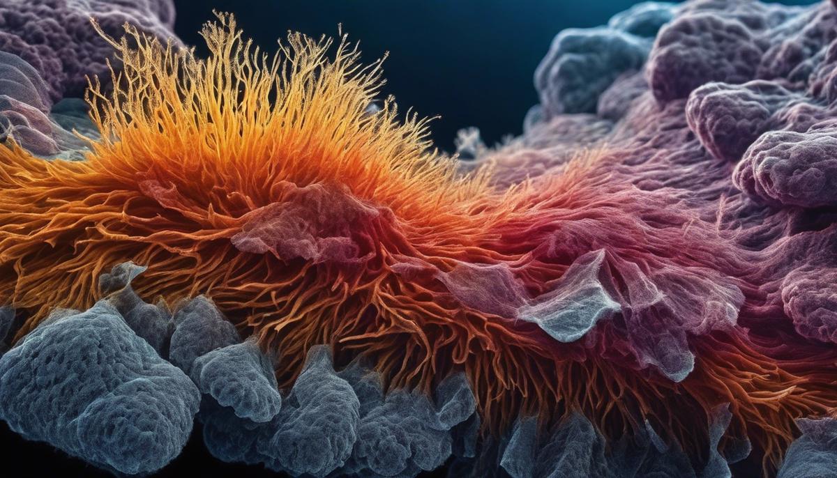 Image of microscopic asbestos fibers lung tissue damage